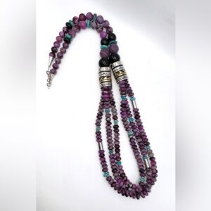 Tommy Singer Navajo Phosphosiderite Turquoise Onyx Multi Stone Beaded Necklace